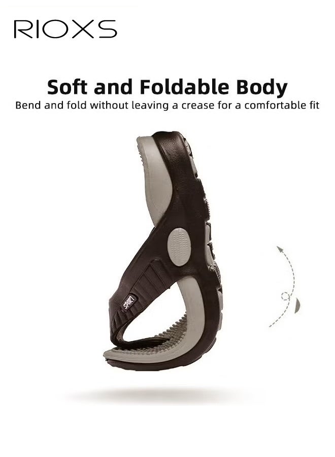 RIOXS Men's Flip Flops, Lightweight Anti-Slip Beach Sandals for Men, Comfortable Shower Slippers with Arch Support, Slip on Massage Slippers Summer Flat Sandals for Indoor or Outdoor Use, Bathing and Stress Relief, Brown - Image 4