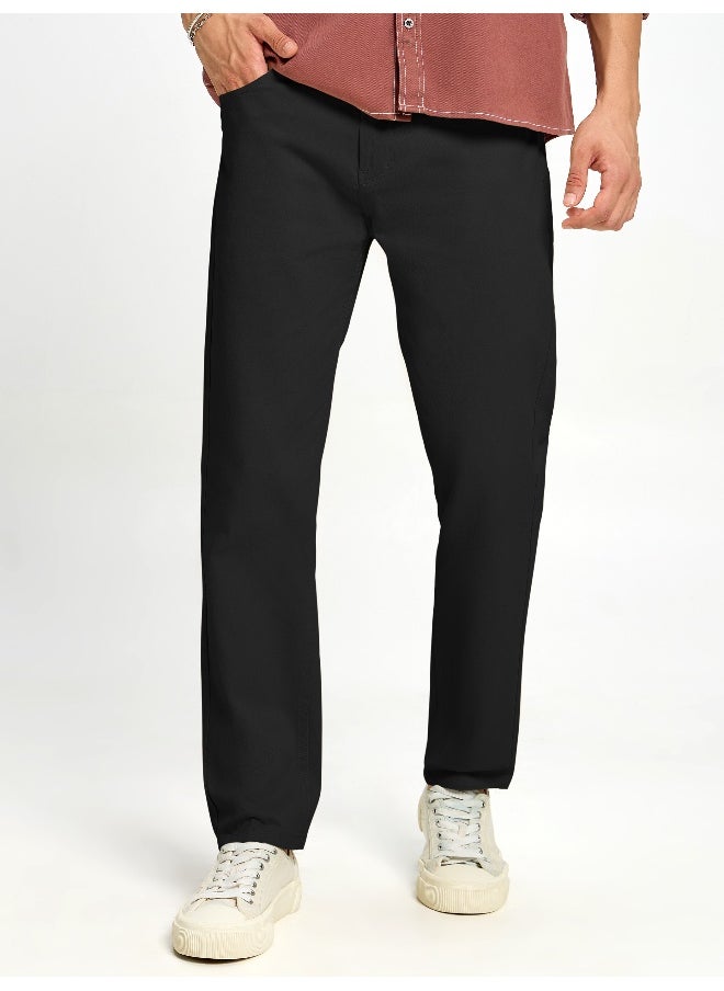 Beyoung BEYOUNG Casual Regular-fit Black Chino Pants for Men  - Image 1