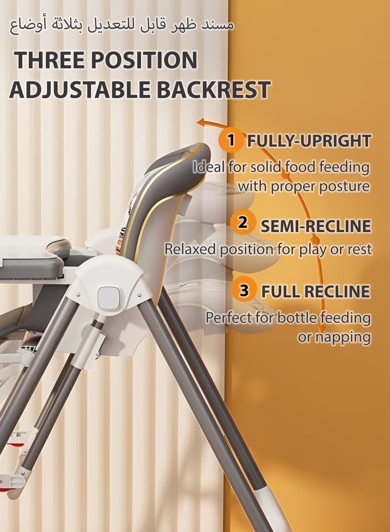 Toshionics 3-in-1 Baby Swing & Feeding High Chair – Adjustable Height & Recline, Dual Trays with Bottle and Tablet Slot, BPA-Free, 5-Point Safety Harness, Lockable Wheels – Baby to Toddler Chair - Image 4