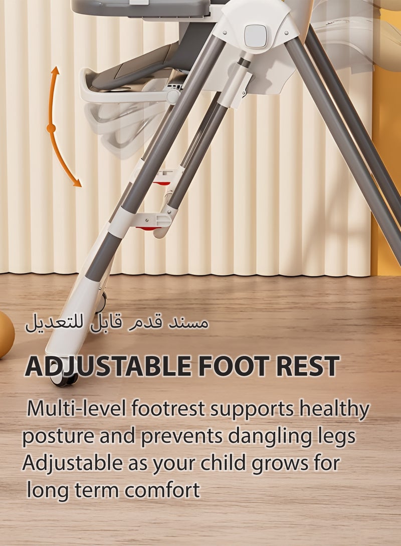 Toshionics 3-in-1 Baby Swing & Feeding High Chair – Adjustable Height & Recline, Dual Trays with Bottle and Tablet Slot, BPA-Free, 5-Point Safety Harness, Lockable Wheels – Baby to Toddler Chair - Image 5