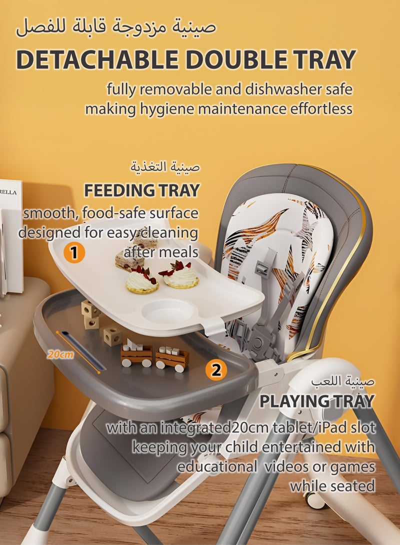 Toshionics 3-in-1 Baby Swing & Feeding High Chair – Adjustable Height & Recline, Dual Trays with Bottle and Tablet Slot, BPA-Free, 5-Point Safety Harness, Lockable Wheels – Baby to Toddler Chair - Image 3