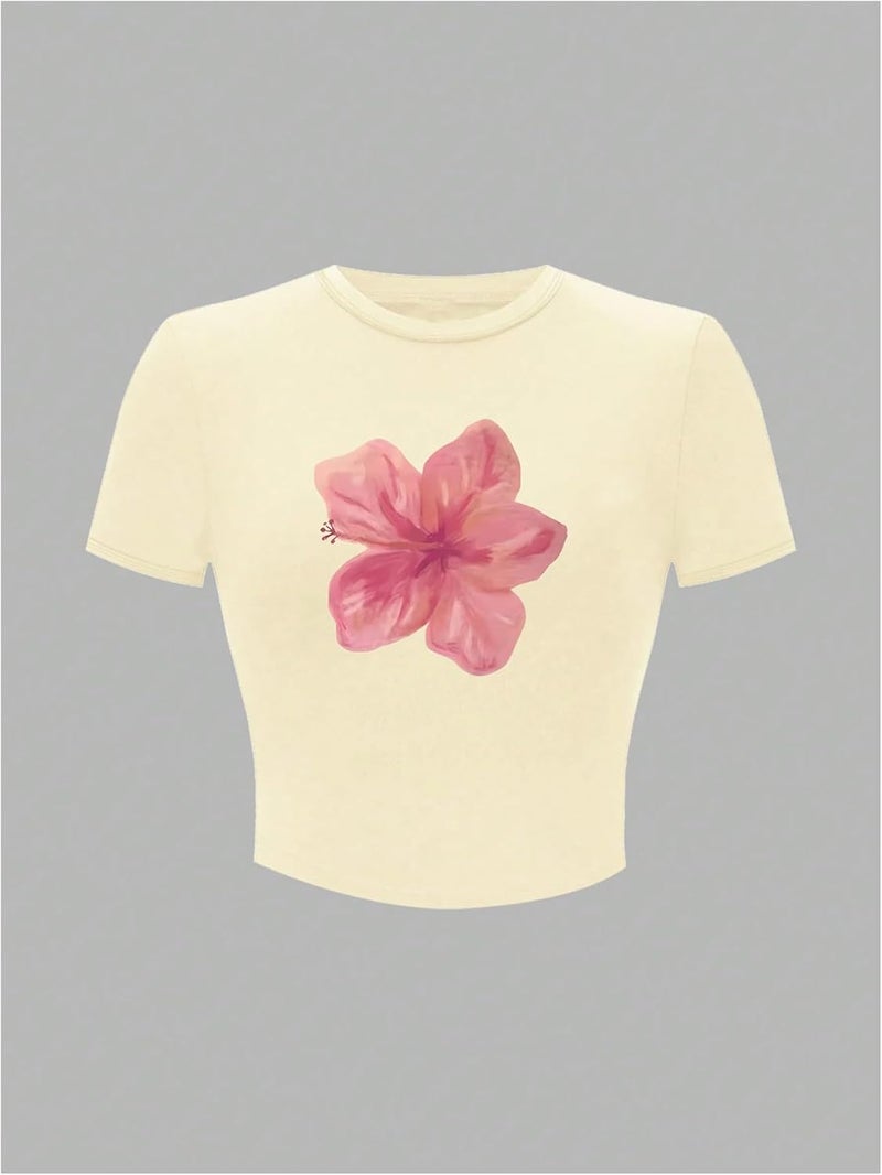RoseSeek Floral Graphic Crop Tops for Girls Short Sleeve Slim fit Preppy Summer T Shirt Y2k Tops Trendy - Image 5