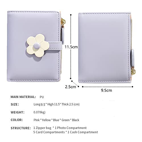 MEISEE Small Wallet for Girls Women Tri-folded Wallet Cash Pocket flowers Print Card Holder Coin Purse with ID Window elegant youthful and cute (2-purple - Image 3