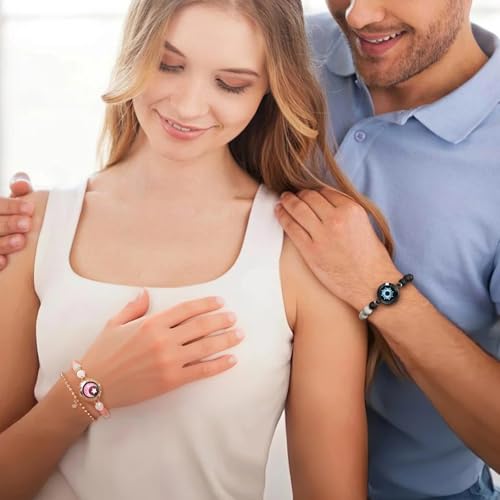 TOTWOO Long Distance Touch Bracelets for Couples, Smart Light up & Vibration for Love Couples Healing Stone Bracelet | Long Distance Relationship Gifts for Girlfriend Bluetooth Pairing Jewelry - Image 5