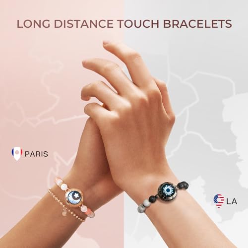 TOTWOO Long Distance Touch Bracelets for Couples, Smart Light up & Vibration for Love Couples Healing Stone Bracelet | Long Distance Relationship Gifts for Girlfriend Bluetooth Pairing Jewelry - Image 2
