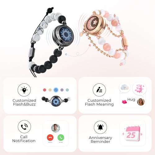TOTWOO Long Distance Touch Bracelets for Couples, Smart Light up & Vibration for Love Couples Healing Stone Bracelet | Long Distance Relationship Gifts for Girlfriend Bluetooth Pairing Jewelry - Image 3