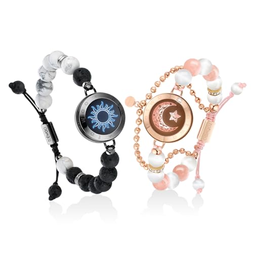 TOTWOO Long Distance Touch Bracelets for Couples, Smart Light up & Vibration for Love Couples Healing Stone Bracelet | Long Distance Relationship Gifts for Girlfriend Bluetooth Pairing Jewelry - Image 1