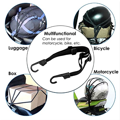 Patty Both 2 Pcs Motorcycle Helmet Luggage Rope Bungee Cord Bandage Strapping Tape Elastic Strap with 2 hooks, Black - Image 4