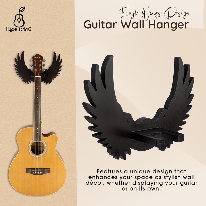 Hype String Guitar Wall Hanger || Wooden Guitar Hanger/Stand - Eagle Wings Design || For Acoustic,Electric Guitars and Ukulele || - Image 2