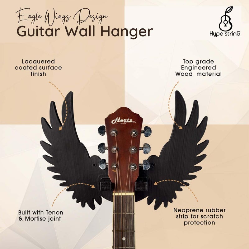 Hype String Guitar Wall Hanger || Wooden Guitar Hanger/Stand - Eagle Wings Design || For Acoustic,Electric Guitars and Ukulele || - Image 3