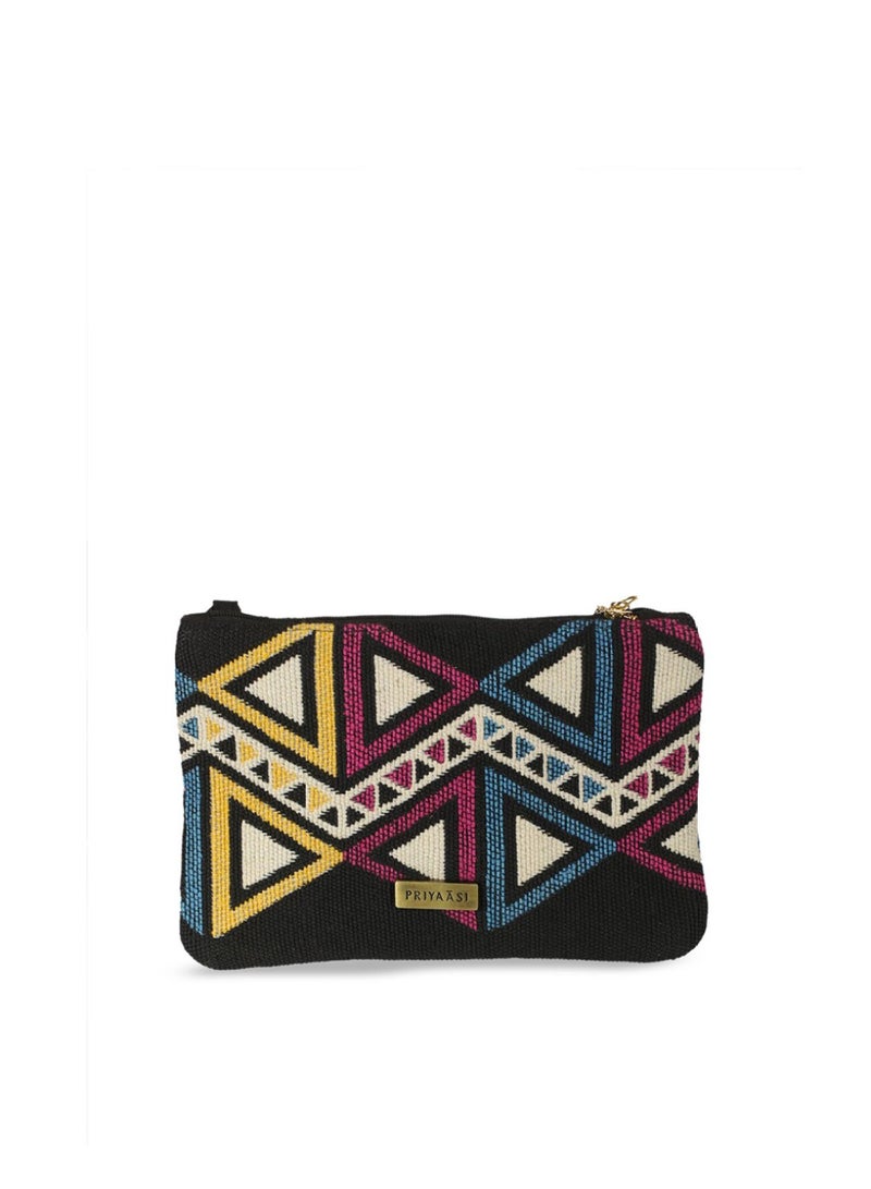 Priyaasi Black Geometric Sling Bag with Tasselled  - Image 4