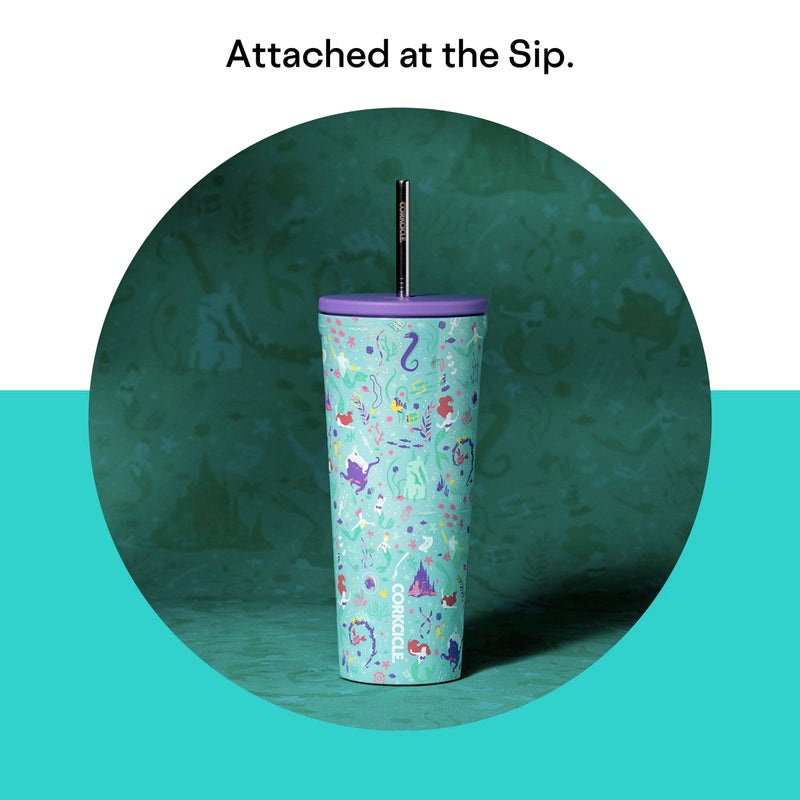 Corkcicle x Disney Princess Ariel Cold Cup Insulated Tumbler with Lid and Straw, 24 oz – Reusable Water Bottle Keeps Beverages Cold 12hrs, Hot 5hrs – Cupholder Friendly, Lid for Flexible Sipping - Image 3