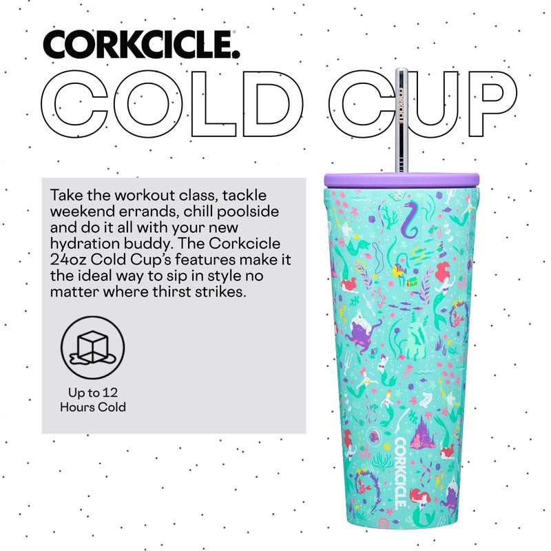 Corkcicle x Disney Princess Ariel Cold Cup Insulated Tumbler with Lid and Straw, 24 oz – Reusable Water Bottle Keeps Beverages Cold 12hrs, Hot 5hrs – Cupholder Friendly, Lid for Flexible Sipping - Image 2