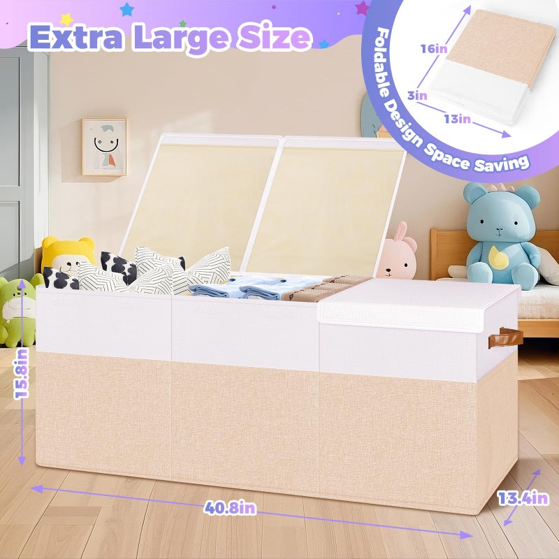 Mabahoo Extra Large Toy Storage Box with Lid, Collapsible Sturdy Toy Chest Storage Organizer Bin Basket with Divider for Kids, Boys, Girls, Closet, Playroom, Bedroom, Nursery, 40"X14"X16", Beige & White - Image 5