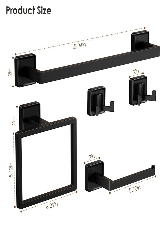 Beelee 5-Piece Bathroom Hardware Set, Modern Square Black SUS304 Stainless Steel Wall Mounted Accessories for Bathroom & Toilet, Includes Towel Bar, Ring, Toilet Paper Holder and Double Hooks - Image 3