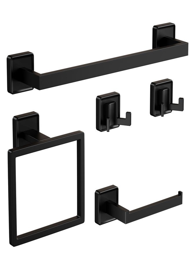 Beelee 5-Piece Bathroom Hardware Set, Modern Square Black SUS304 Stainless Steel Wall Mounted Accessories for Bathroom & Toilet, Includes Towel Bar, Ring, Toilet Paper Holder and Double Hooks - Image 1