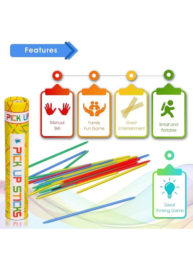 Point Games Pick Up Sticks Game 30 Brightly Colored Plastic Pick up Sticks in Storage Can for All Ages - Image 1