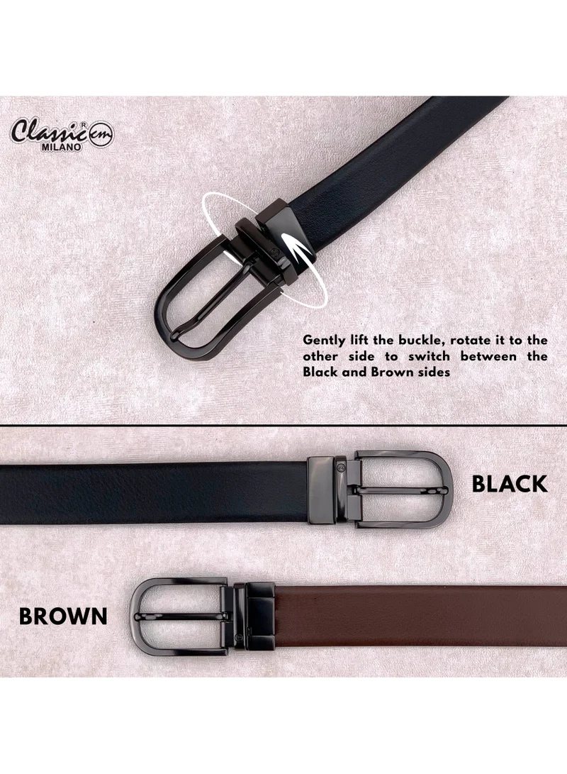 Classic Milano Black Brown (ALCE) Classic Milano Spanish Genuine Leather Reversible Belt for Men, Premium Formal Leather Belt with Reversible Pin Buckle, Elegant Men's Belt for Business Wear, Office, Wedding and Special Occasions | 2 in 1 Belt (Pack of 1) for Men | Best Price UAE