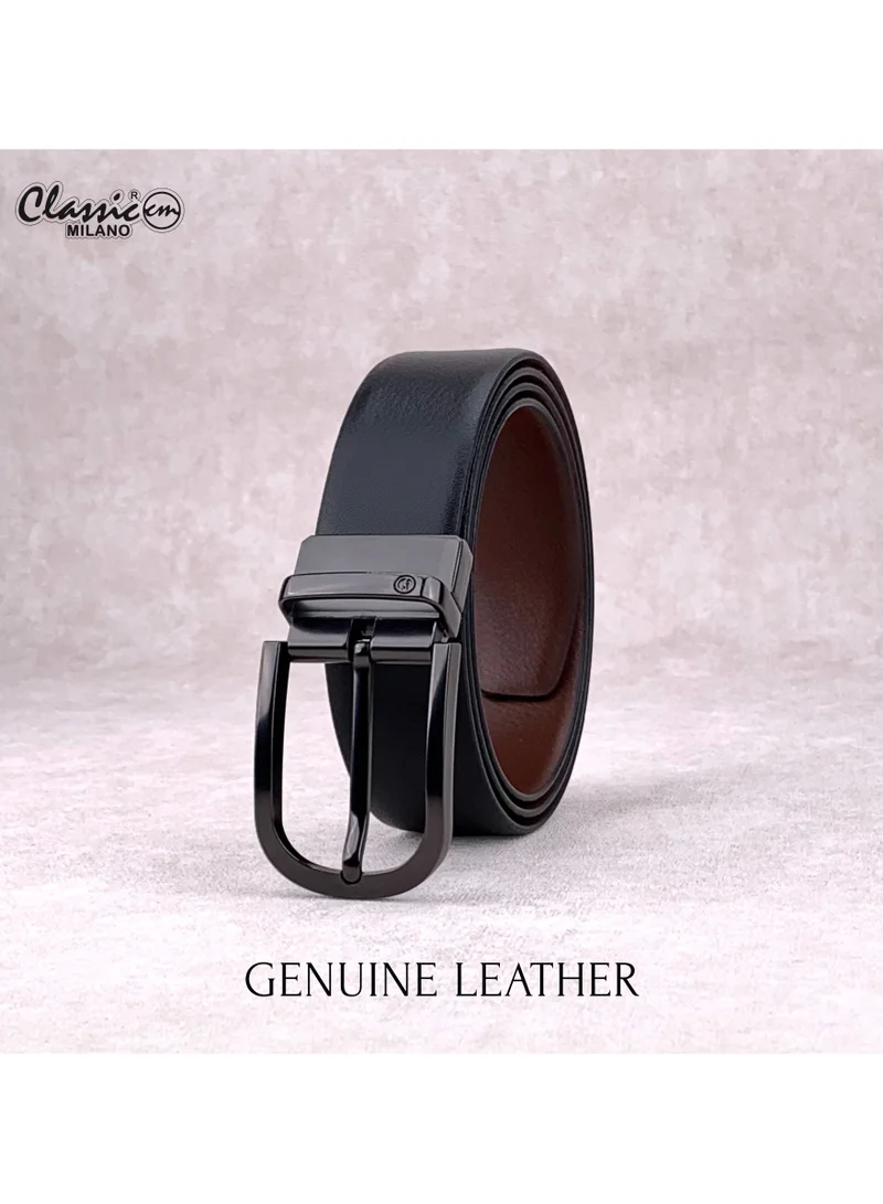 Classic Milano Black Brown (ALCE) Classic Milano Spanish Genuine Leather Reversible Belt for Men, Premium Formal Leather Belt with Reversible Pin Buckle, Elegant Men's Belt for Business Wear, Office, Wedding and Special Occasions | 2 in 1 Belt (Pack of 1) for Men | Best Price UAE