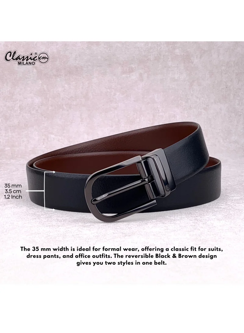 Classic Milano Black Brown (ALCE) Classic Milano Spanish Genuine Leather Reversible Belt for Men, Premium Formal Leather Belt with Reversible Pin Buckle, Elegant Men's Belt for Business Wear, Office, Wedding and Special Occasions | 2 in 1 Belt (Pack of 1) for Men | Best Price UAE