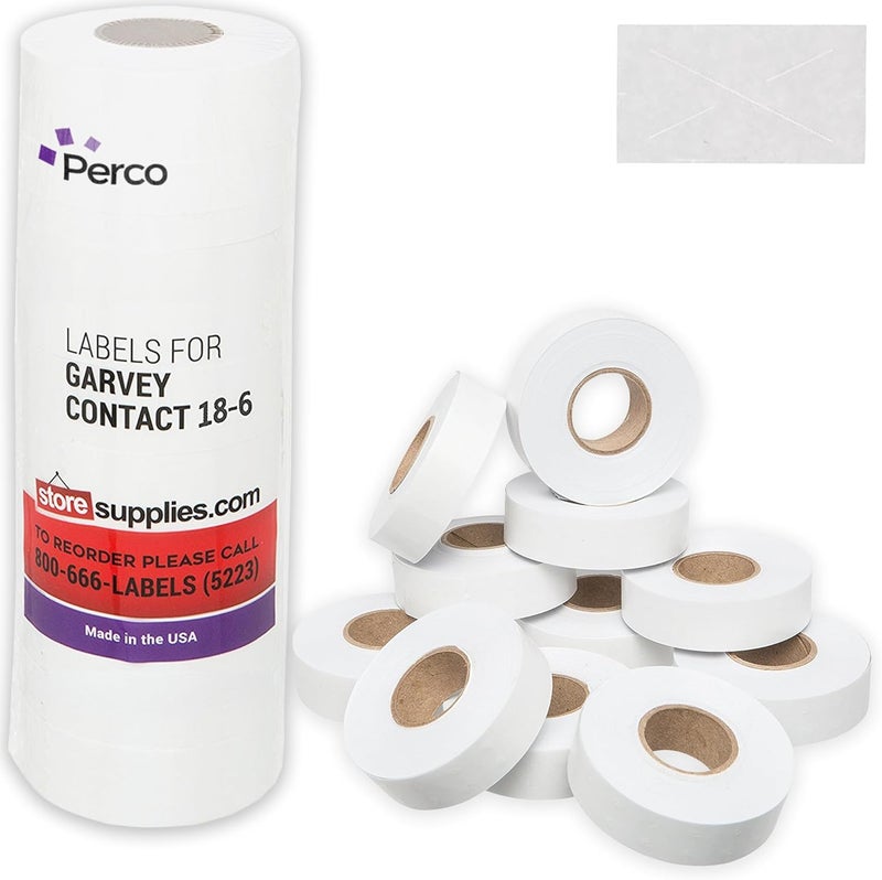 Perco 1812 White Pricing Labels for Garvey 18-6 One Line Price Gun, 11 Rolls - 14,000 - Image 1