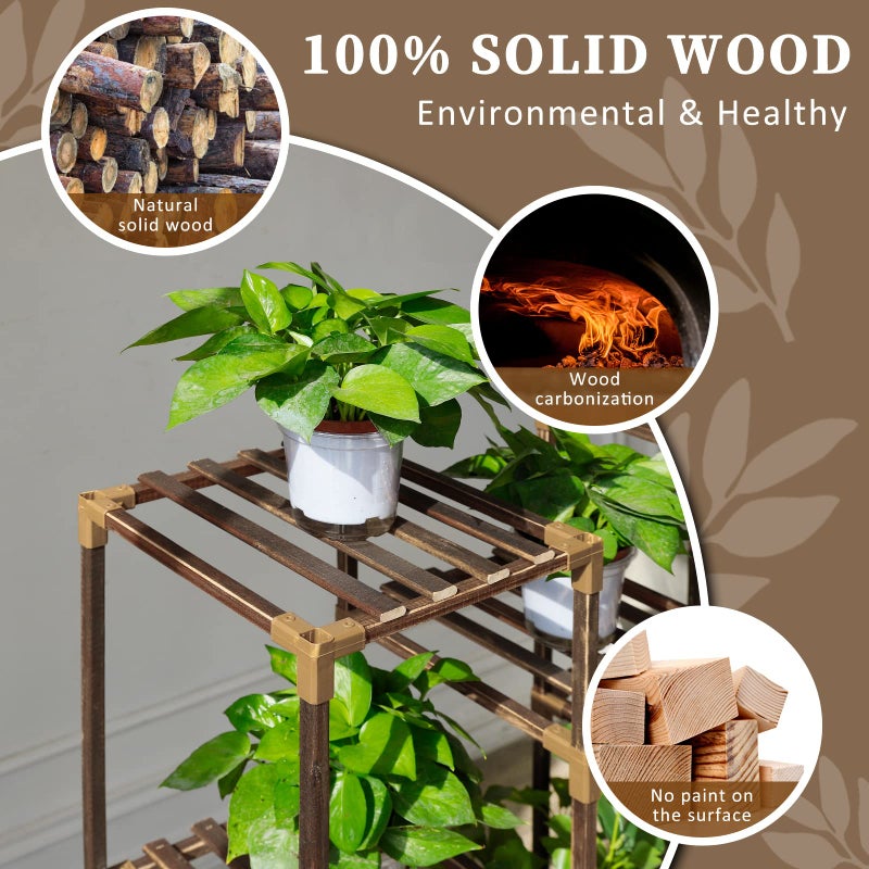 Uneedem Plant Stand Indoor Outdoor, Tall Plant Shelf for Multiple Plants, 10 tiers 11 Pot Large Plants Holder Rack Wood Plant Shelves for Room Corner Balcony Garden Patio - Image 2