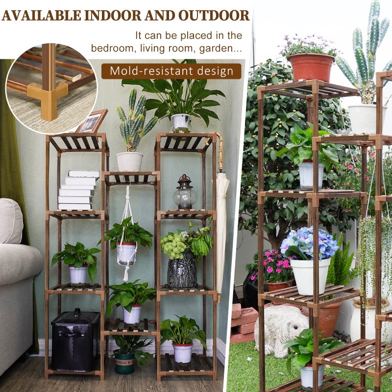 Uneedem Plant Stand Indoor Outdoor, Tall Plant Shelf for Multiple Plants, 10 tiers 11 Pot Large Plants Holder Rack Wood Plant Shelves for Room Corner Balcony Garden Patio - Image 5