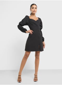 Ginger Ruched Sleeves V Neck Mini Dress  - Image 1