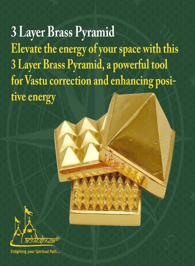 Achleshwar Golden Three Layer Vastu Metal Pyramid (5 Pcs) for Vastu and Feng Shui.|Set of 3 : 91 Pyramids in Total||Golden||Zinc Metal|(1.5" X 1.5" Inch);Ach252 - Image 3
