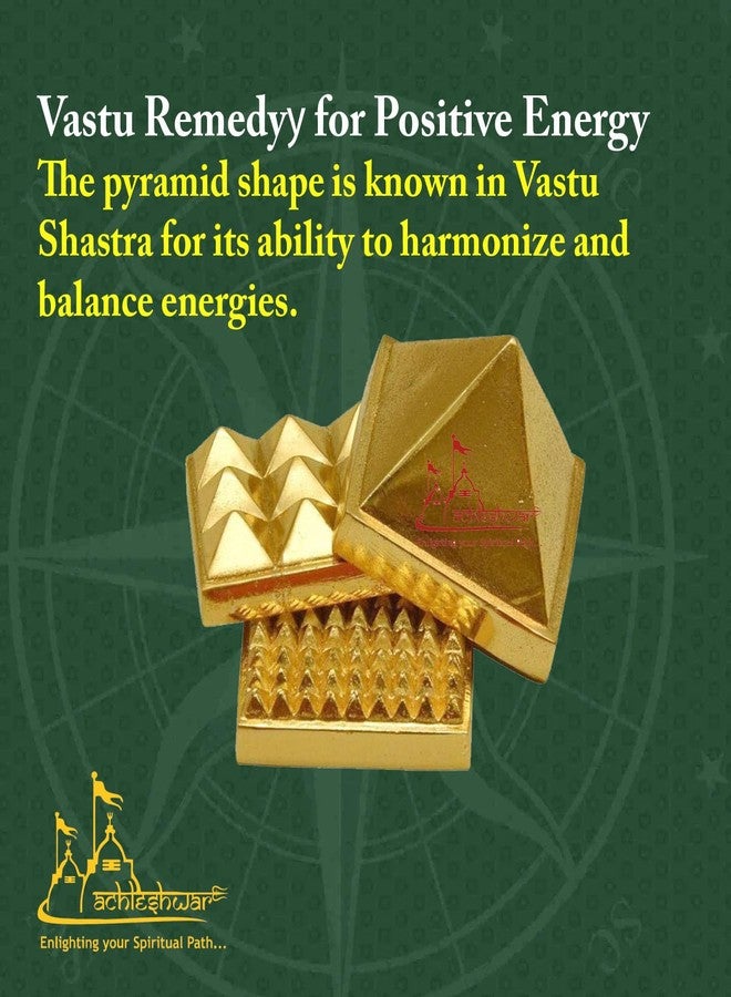 Achleshwar Golden Three Layer Vastu Metal Pyramid (5 Pcs) for Vastu and Feng Shui.|Set of 3 : 91 Pyramids in Total||Golden||Zinc Metal|(1.5" X 1.5" Inch);Ach252 - Image 5