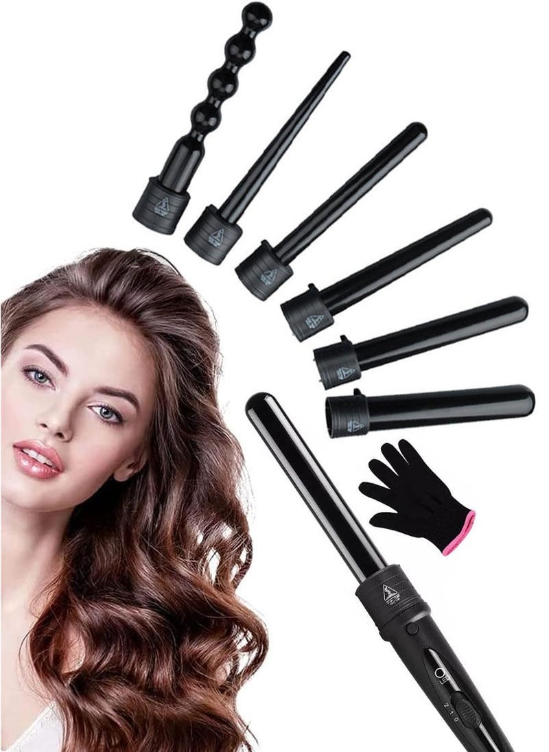مارلا مول 6 في 1 تجعيد الشعر عصا تناسب النساء ارتداء القفازات الواقية من الحرارة السوداء - Image 1