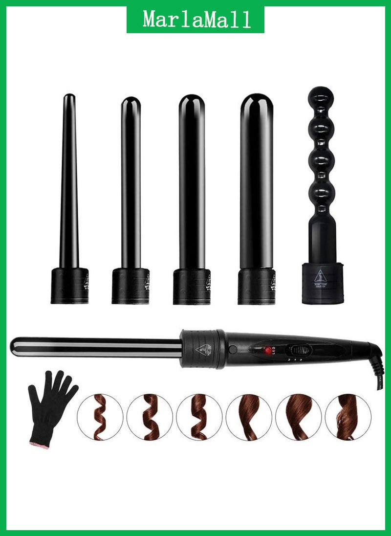 مارلا مول 6 في 1 تجعيد الشعر عصا تناسب النساء ارتداء القفازات الواقية من الحرارة السوداء - Image 3