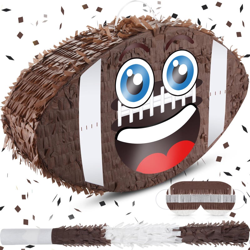 Poen Football Piata Set Party Piata Bundle with a Blindfold Bat and Confetti 13 x 13 x 3 Inch Funny Piata for Birthday Sports Theme Party Piata Games Decorations - Image 3