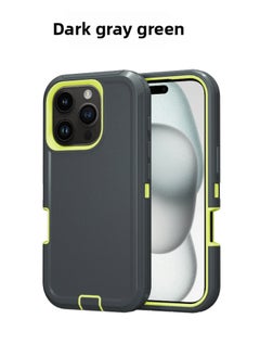For Iphone 16promax Three-proof Mobile Phone Case Iph16plus Anti-drop Mobile Phone Case Hot Sale-Color:dark Gray Green-Applicable Model:For Iphone16Pro Single Chassis