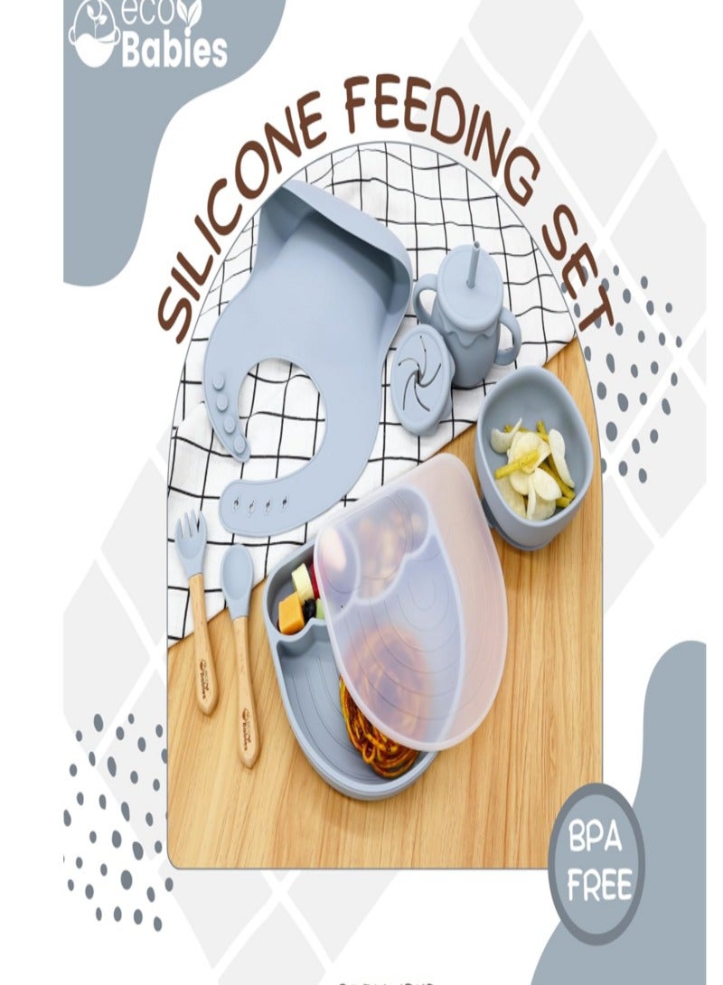 Hamleys 11r Pcs Silicone Baby Feeding Set, Baby Led Weaning Set, Feeding Supplies for Toddlers New Born Baby Gift Set, Suction Silicone Baby Plate with Divider,Baby Feeder,Bib,Spoon - Image 2