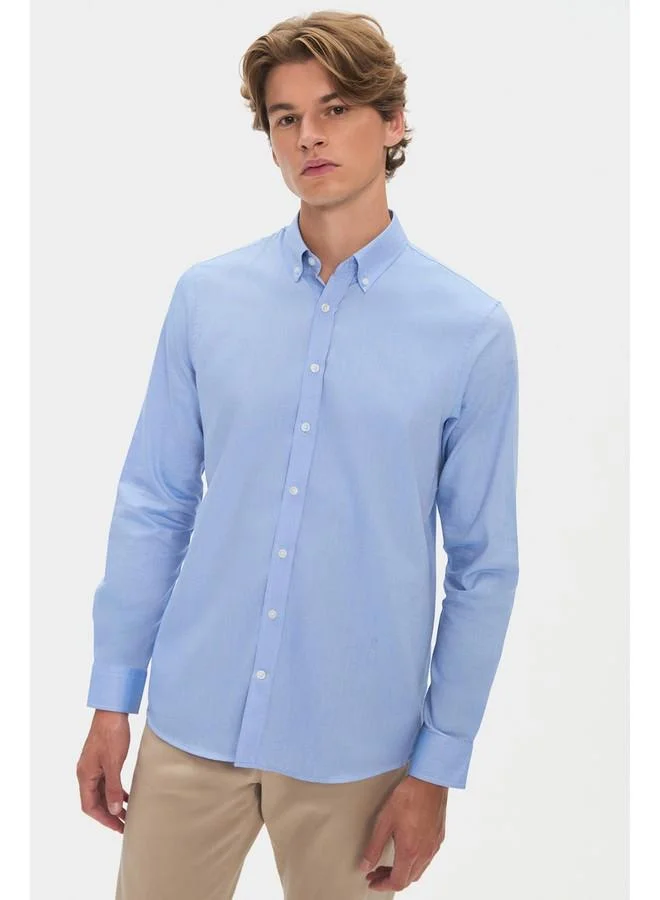 JUNE June Men 100% Cotton Oxford Long Sleeve Shirt Blue