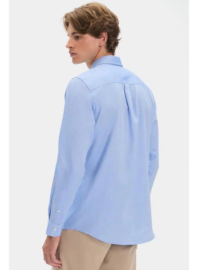 JUNE June Men 100% Cotton Oxford Long Sleeve Shirt Blue