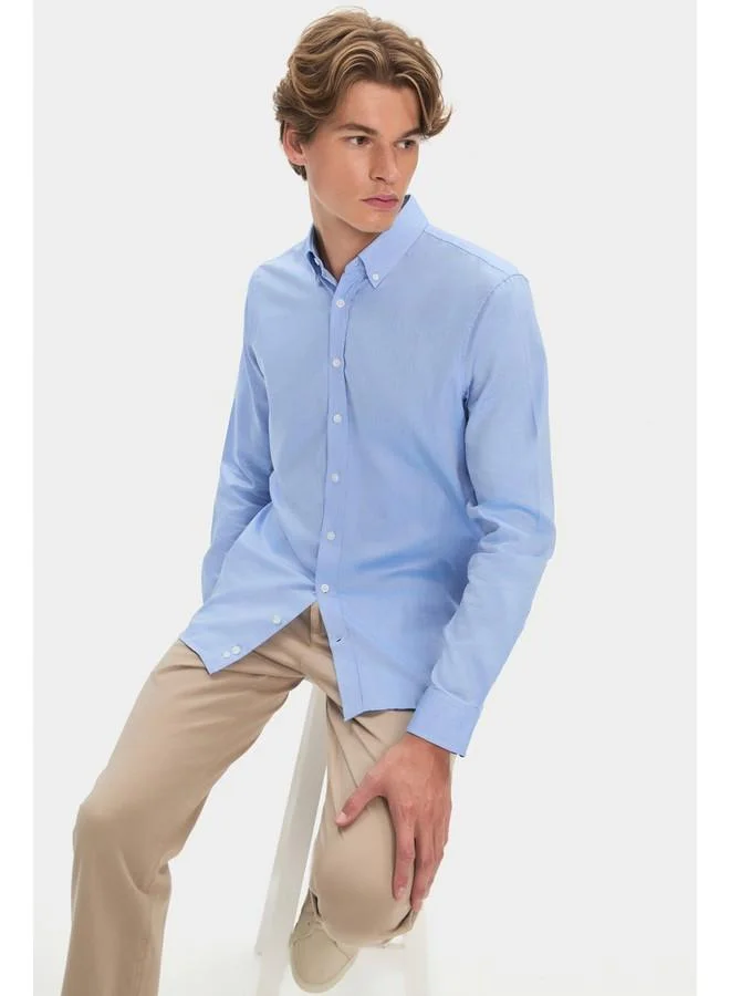 JUNE June Men 100% Cotton Oxford Long Sleeve Shirt Blue