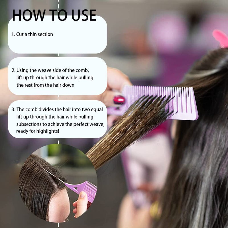 SKYPIA 3 Piece Professional Dyeing Hair Comb Set, Highlight Combs for Hair Stylist Weaving Styling Brush Set with Long Stainless Steel Rat Tail Stylist Combs, Purple & Pink - Image 5