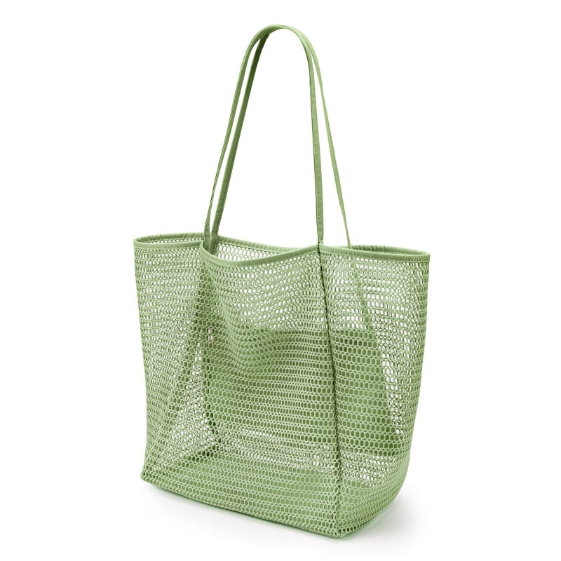 KALIDI Beach Mesh Tote Bag, Casual Tote Bag Hobo Women Foldable MAX 23L Shoulder Grocery Bag For Beach Picnic Vacation - Image 1