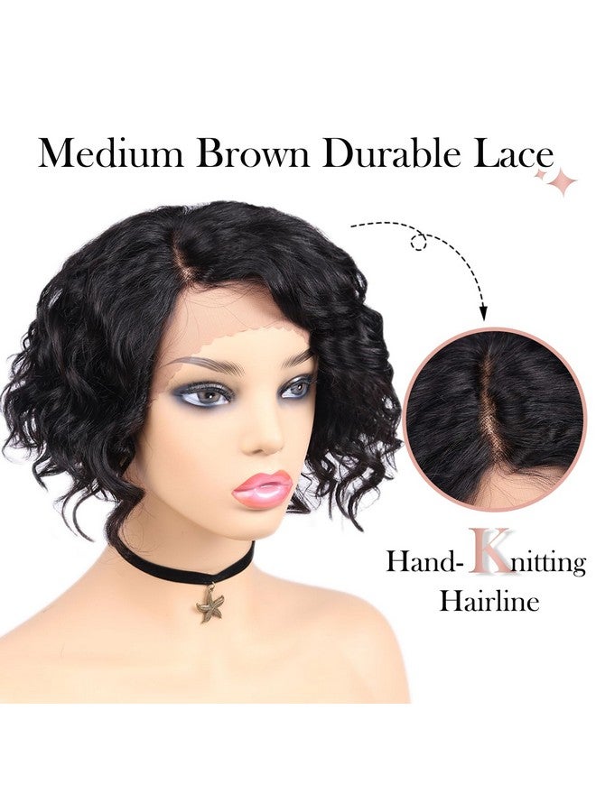WIGER Short Lace Front Wigs Human Hair For Women Short Curly Bob Wig Black Wavy Lace Wig Black Pixie Cut Wig Brazilian Virgin Human Hair Curly Wigs 180% Density Side Part - Image 4