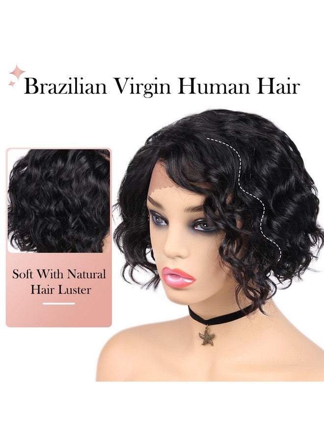 WIGER Short Lace Front Wigs Human Hair For Women Short Curly Bob Wig Black Wavy Lace Wig Black Pixie Cut Wig Brazilian Virgin Human Hair Curly Wigs 180% Density Side Part - Image 3