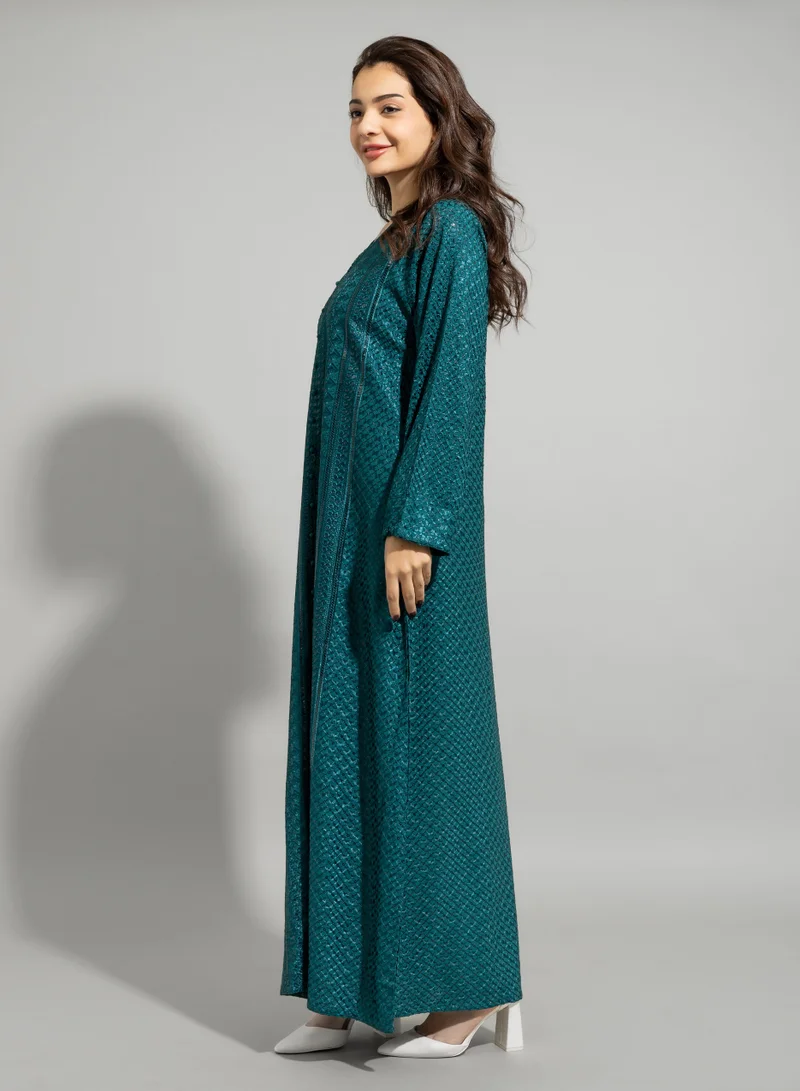 IKKXA Embroidery Sparkling Jalabiya IN004 Turquoise
