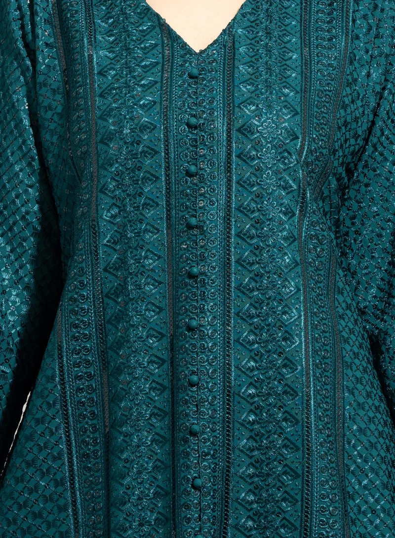 IKKXA Embroidery Sparkling Jalabiya IN004 Turquoise