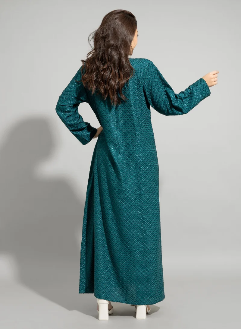 IKKXA Embroidery Sparkling Jalabiya IN004 Turquoise