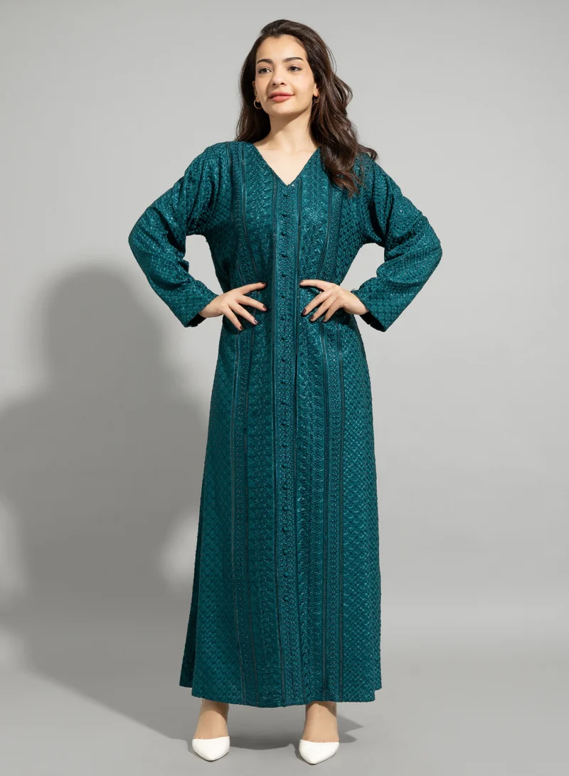 IKKXA Embroidery Sparkling Jalabiya IN004 Turquoise