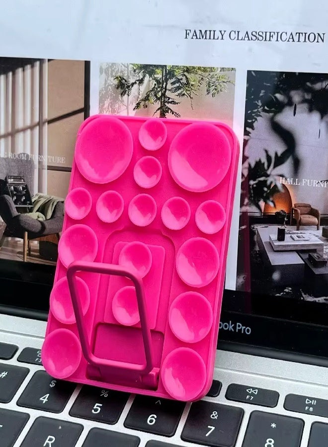 Silicone Suction Cup Phone Case Mount, Phone Accessories Hands-Free Strong Grip Holder With Kickstand Foldable Desktop Bracket Phone Case Desk for Selfies and Videos, Silicon Phone Holder for iPhone and Android (Hot Pink) - Image 3