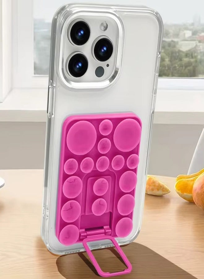 Silicone Suction Cup Phone Case Mount, Phone Accessories Hands-Free Strong Grip Holder With Kickstand Foldable Desktop Bracket Phone Case Desk for Selfies and Videos, Silicon Phone Holder for iPhone and Android (Hot Pink) - Image 1