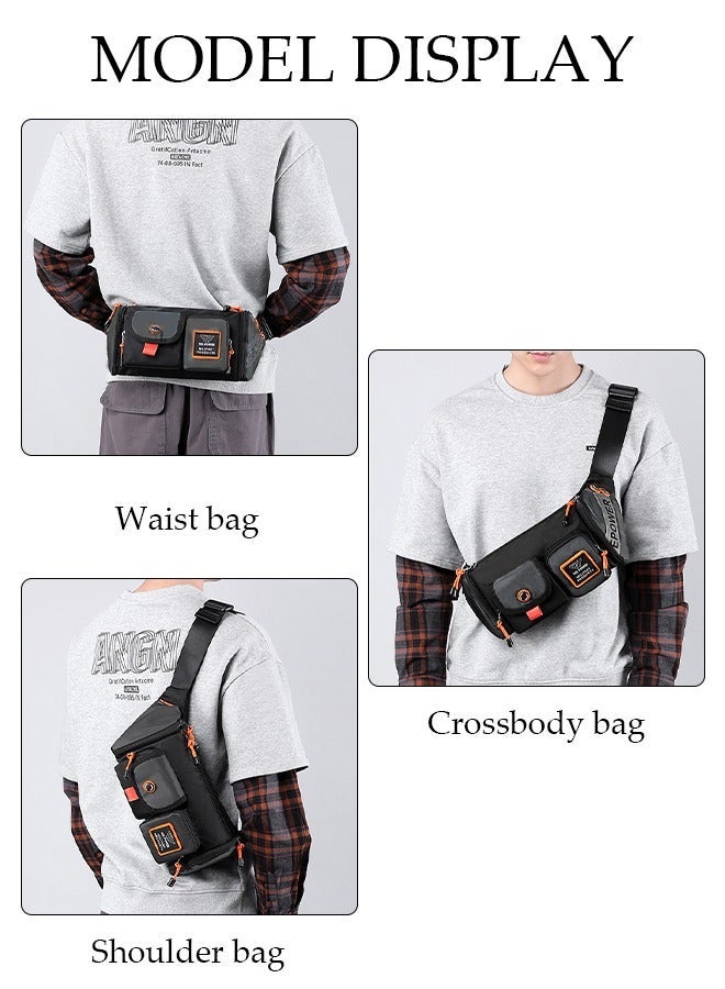 DUNISO Compact Waist Bag for Men Waterproof Crossbody Bag Multipurpose Chest Shoulder Bag with Buckle Multi-pocket Everyday Carry Bag Sling Bag for Travel Work Sports - Image 2