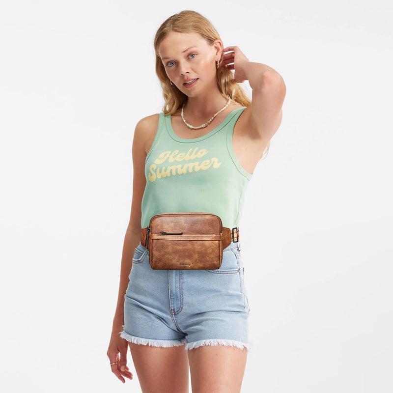 LATMAP 3L Fanny Pack Crossbody Bags for Women Men 4-Zipper Pockets Belt Bag Sling Waist Pack Faux Leather Chest Bag Purse Brown - Image 2